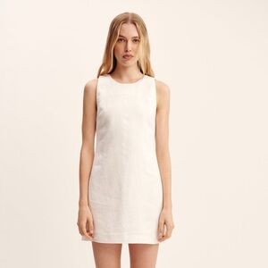 POSSE Ellen mini dress linen a-line tailored high neckline capsule neutral